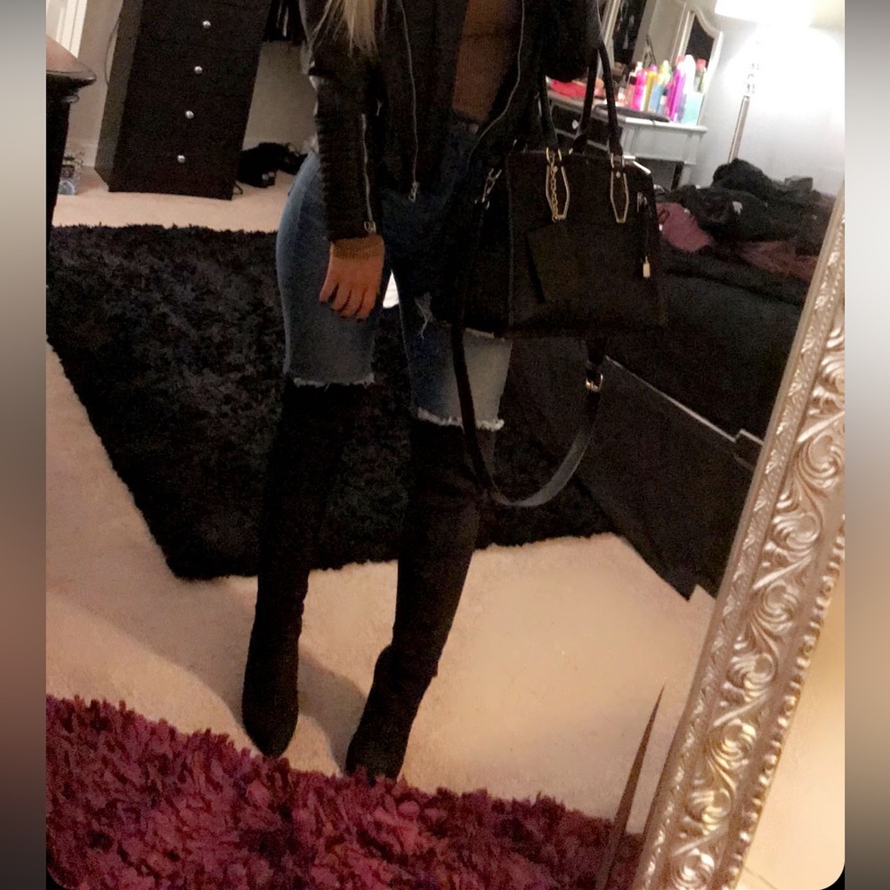 Black suede over the knee boots